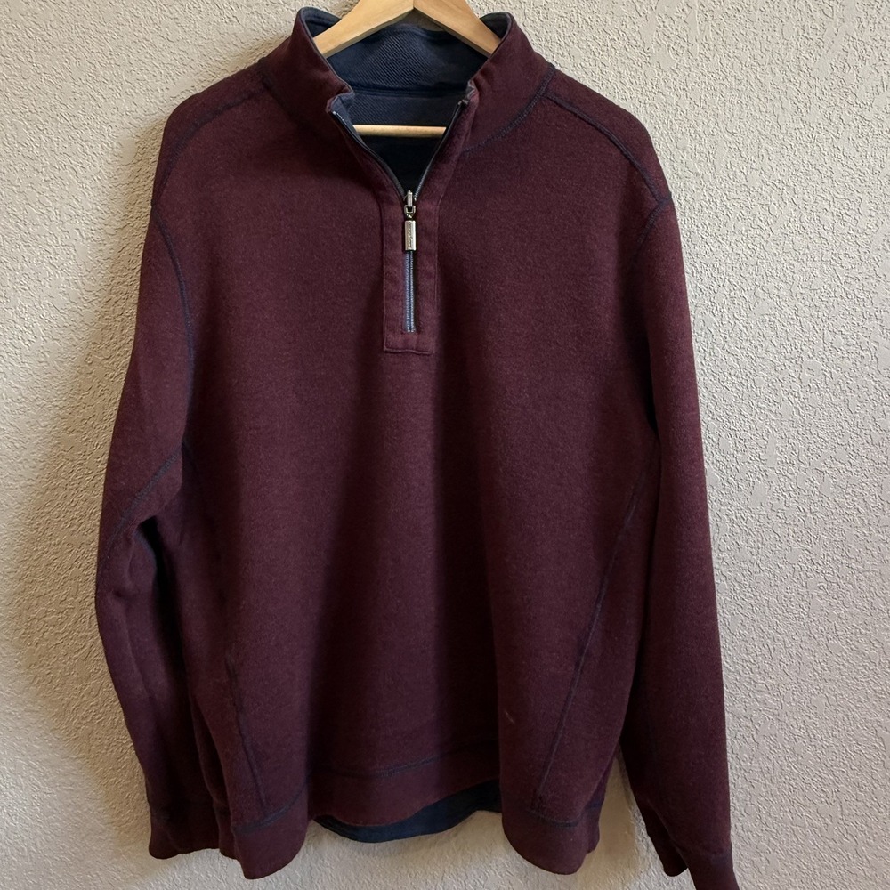 Tommy Bahama 1/4 Zip Sweatshirt Reversible "Flipview" Navy Burgundy Men's XL